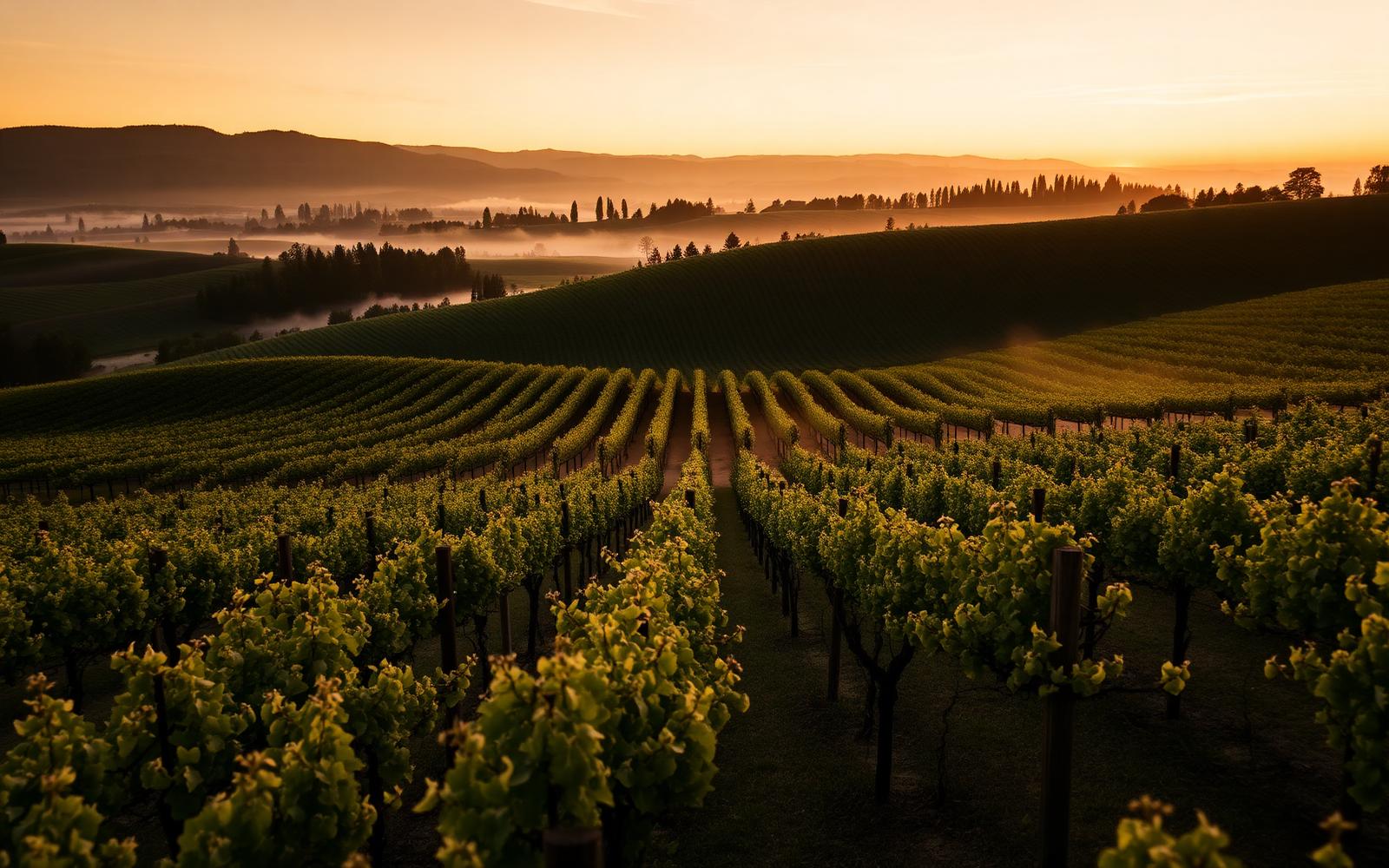 Vignoble français au lever du jour